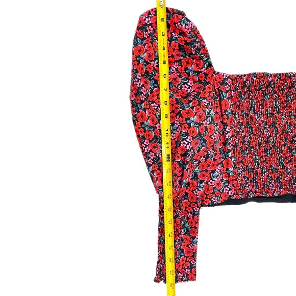 Zara puff sleeve floral blouse top roses ruched elastic Size M - Picture 10 of 15